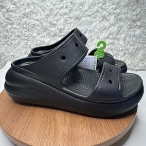 Crocs Crush Black Sandals Platform Wedge Comfort Slides Shoes NEW Women's Size 8